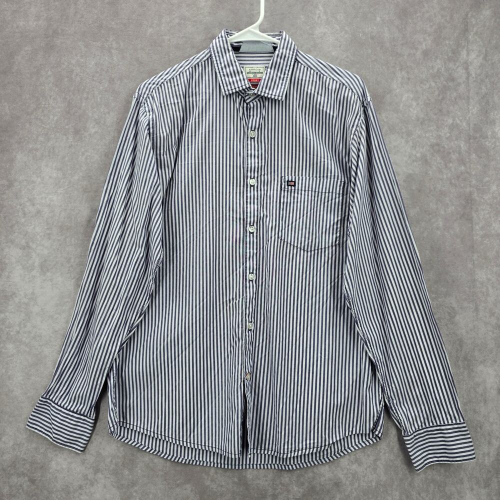 Arrow Purple White Stripes Button‎ Down Long Sleeve Cotton Mens Shirt Medium